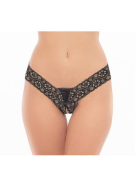 String noir ouvert avec laçage sur le devant - REN1158-BLK